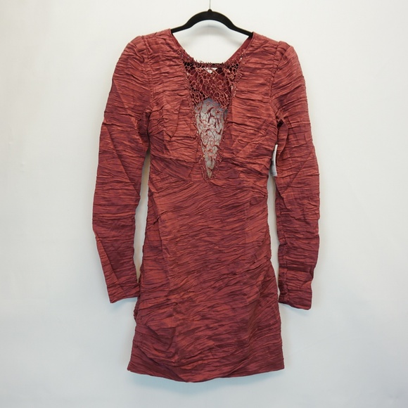 Free People Ruched Bodycon Dress 8 Wine - Picture 2 of 8